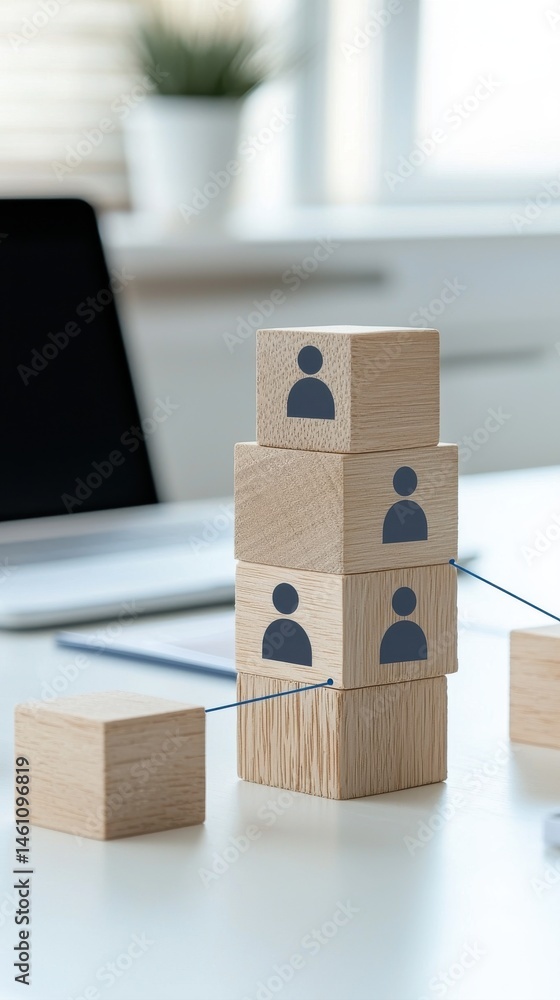 Poster teamwork and connection concept with wooden blocks teamwork connection concept team network business