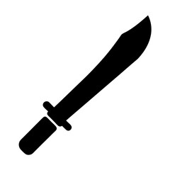 Black silhouette of a machete knife with a short handle, useful tool