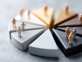 Minimalist Data Visualization Innovative Demographic Pie Chart with Miniature Figurines Revealing Population Segmentation Insights for Strategic Analytics