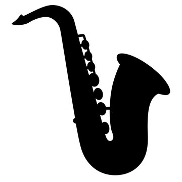 Elegant Black Silhouette of a Saxophone on a Plain White Background