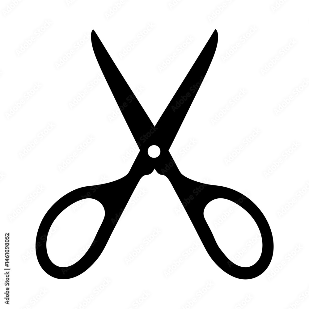 Poster simple silhouette of open scissors isolated on white background ready to cut