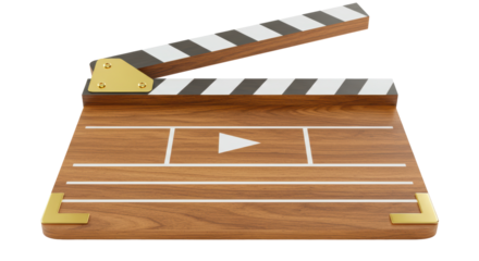 Isolated Wooden Clapperboard with Play Icon