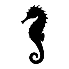 Black silhouette of a seahorse on a white background side view © Siam