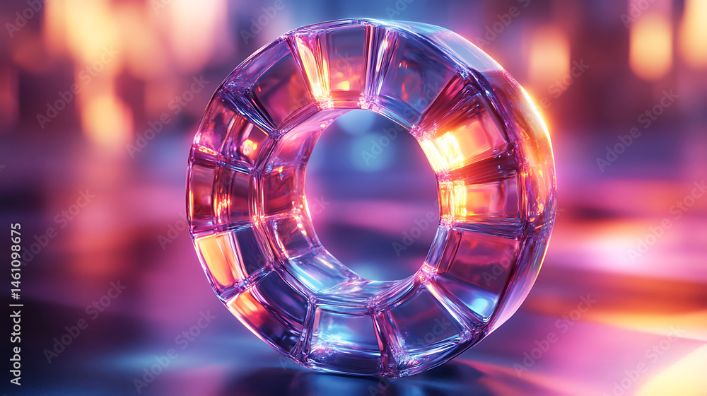 Poster abstract crystal torus with warm glowing background,modern design element for technology and science