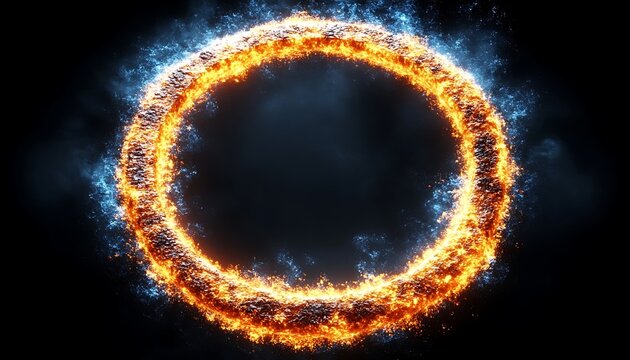 Circular fiery ring of particles against a dark backdrop.