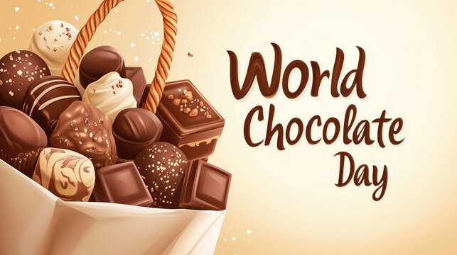 Celebrating world chocolate day with a delicious assortment of chocolates in a basket