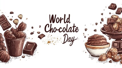 World chocolate day celebration with assorted chocolates and cocoa treats art