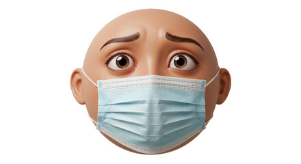 Isolated Concerned Emoji Wearing a Blue Surgical Mask