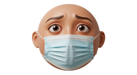 Isolated Concerned Emoji Wearing a Blue Surgical Mask