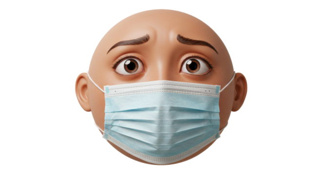Isolated Concerned Emoji Wearing a Blue Surgical Mask