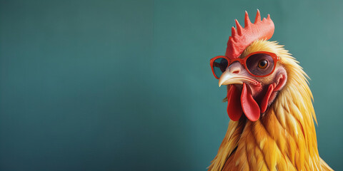 Closeup Portrait of a Rooster Wearing Glasses