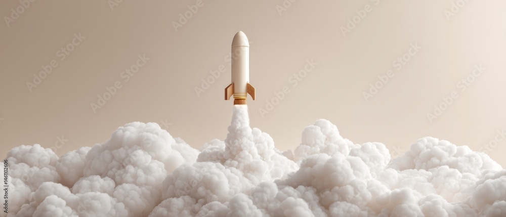 Poster Minimalist Aerospace Innovation Next-Gen Rocket Launch Visualization for Startup Branding and Tech Disruption Narratives in Clean, Conceptual Design