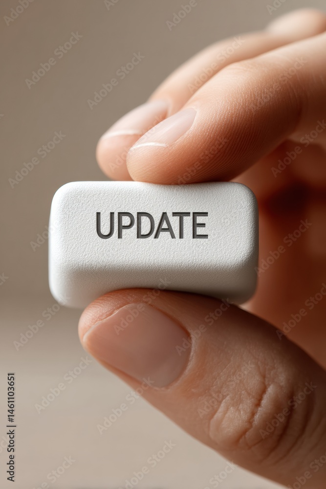 Poster Minimalist Tech Update Ergonomic White Button Symbolizing Digital Transformation, Seamless Innovation, and User-Centric Technological Progress