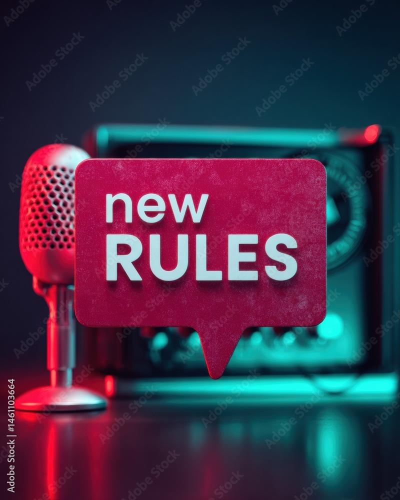 Poster neon-infused corporate communication dynamic new rules speech bubble visualizing innovative organiza