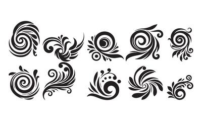  Decorative swirl and spiral vector silhouette set,  Elegant shapes add a stylish touch to invitations, logos, tattoos,