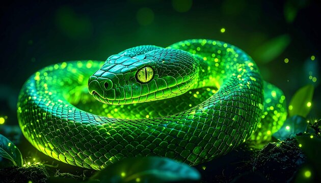 green snake in the grass
