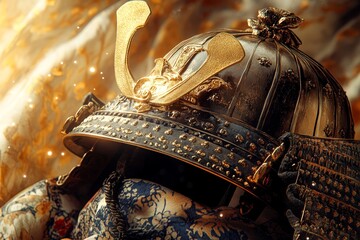Ornate samurai helmet, steeped in historical significance.