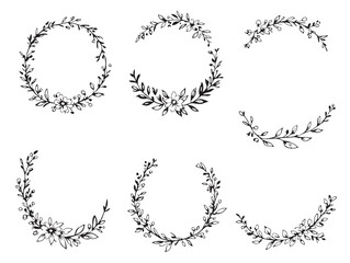 Handcrafted Rustic Flower Garland Line Art for Nature-Inspired Designs