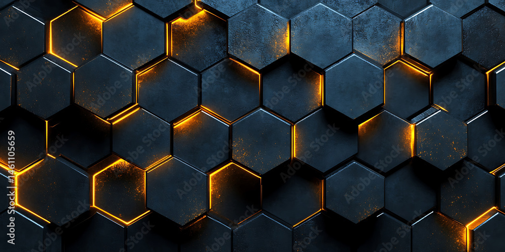 Aufkleber abstract dark hexagonal pattern with glowing orange lights modern futuristic background wallpaper te