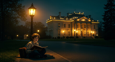 Obraz premium Juxtaposition of Education and Affluence: A Child's Pursuit Amidst Contrasts