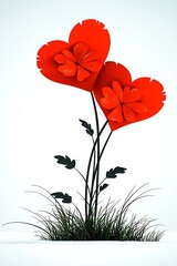 Red heart-shaped flowers with dark stems and grass
