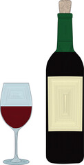 colour vector hand drawn lines illustration of wine bottle and wine glass