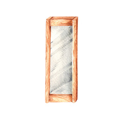 Wall mirror furniture piece. Hand painted watercolor mirror. Furniture for ballet illustrations set. Mirror in wooden frame