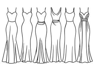 Satin Shard Dress Detailed Line Art for Creative Fashion Artwork