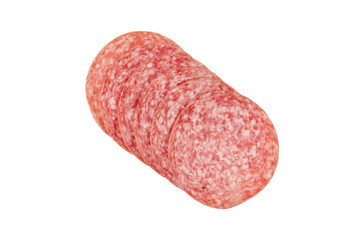 satcked slices of salami isolated on white or transparent png