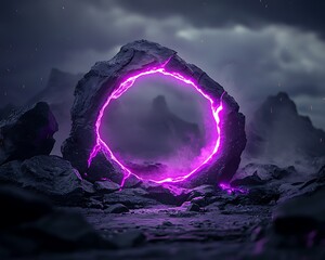 Dark stone portal glowing purple