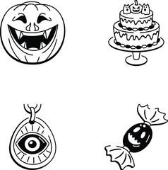 Collection of Hand Drawn Halloween Food Icons 
