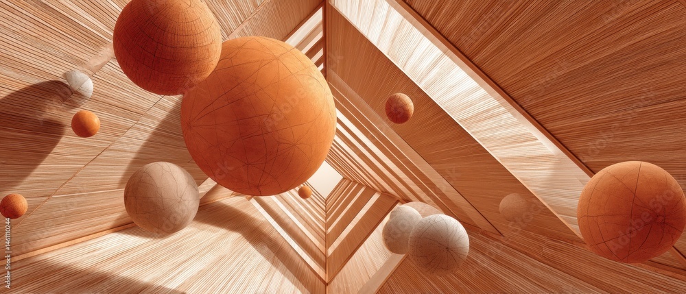 Poster minimalist abstract geometry terracotta sphere symphony in architectural perspective - innovative di