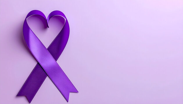 Purple awareness ribbon forming a heart shape for survivor solidarity