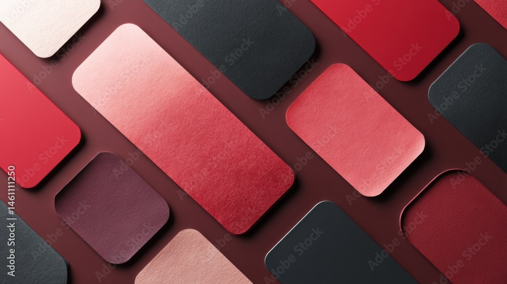 Poster Minimalist Dynamic Color Blocking Sleek Modern Patch Labels in Deep Crimson and Graphite - Contemporary Design System for Branding and Visual Communication