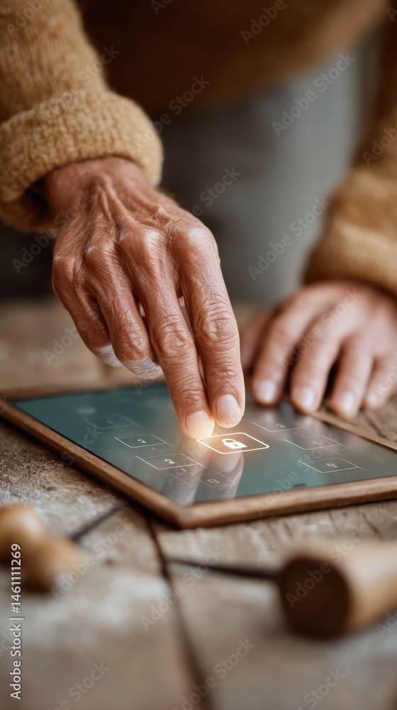 Aufkleber tactile digital wellness senior tech empowerment - intuitive touchscreen interface for age-inclusive