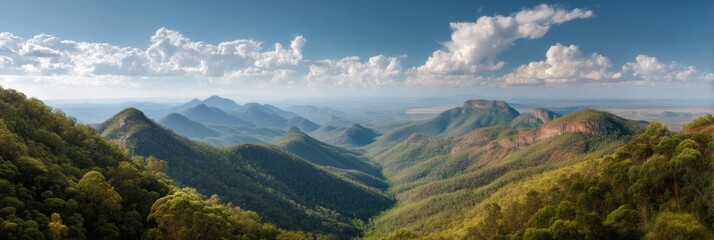 Fototapeta premium Eco-Wanderlust Horizons Immersive Queensland Wilderness Panorama - Sustainable Travel Content for Global Adventure Seekers and Climate-Conscious Explorers