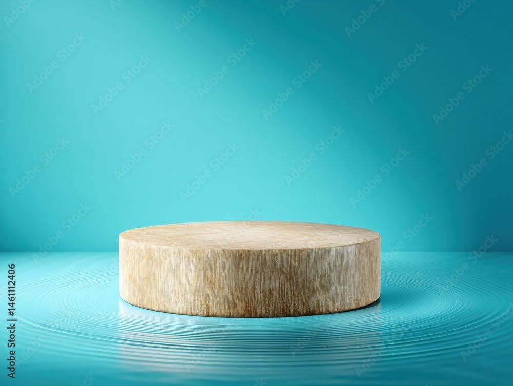 Aufkleber sustainable design showcase minimalist bamboo podium with digital ripple effect - eco-friendly produ