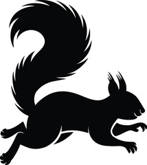 Fototapeta premium A leaping black squirrel silhouette showcasing its large bushy tail and joyful forward movement.