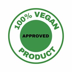  100% vegan product approved label, stamp, seal, tag, icon for advertising, marketing and promotion, stamp for packaging bag, box.natural product stamp,  eco friendly stamp