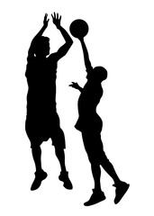 Athlete jumping with ball on white background