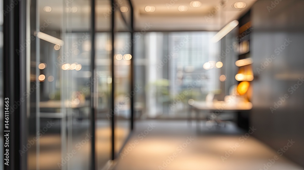 Poster dynamic office environment with blurred background and door modern workspace urban setting