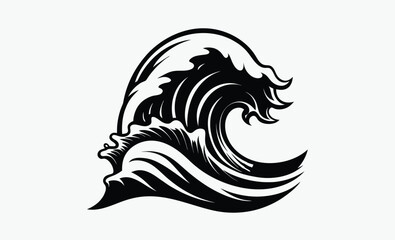 Sea wave silhouette, sea wave silhouette isolated on white background, Nature ocean graphic symbol vector illustration