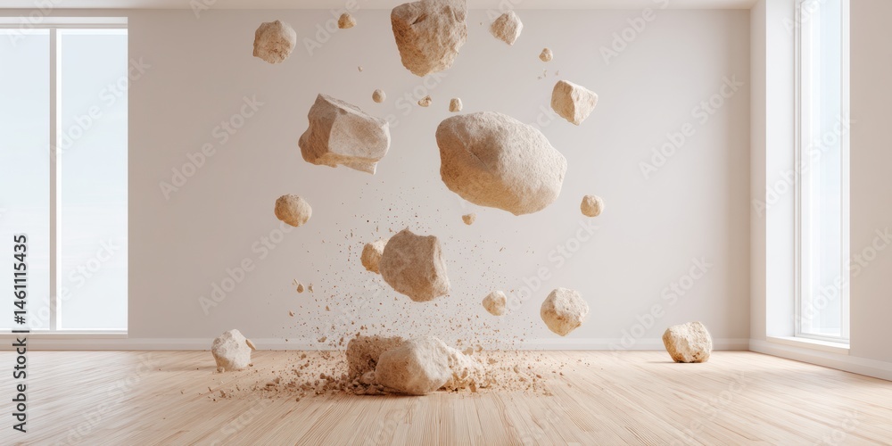Leinwandbilder Gravitational Deconstruction Minimalist Material Dynamics Exploring Architectural Fragmentation and Industrial Design Transformation in Spatial Innovation