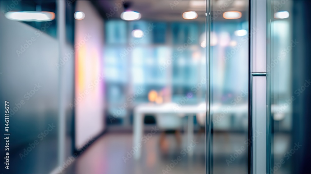 Poster office environment with blurred background and door modern workspace setting calm atmosphere