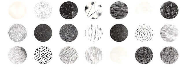 A set of hand-drawn circles with different patterns