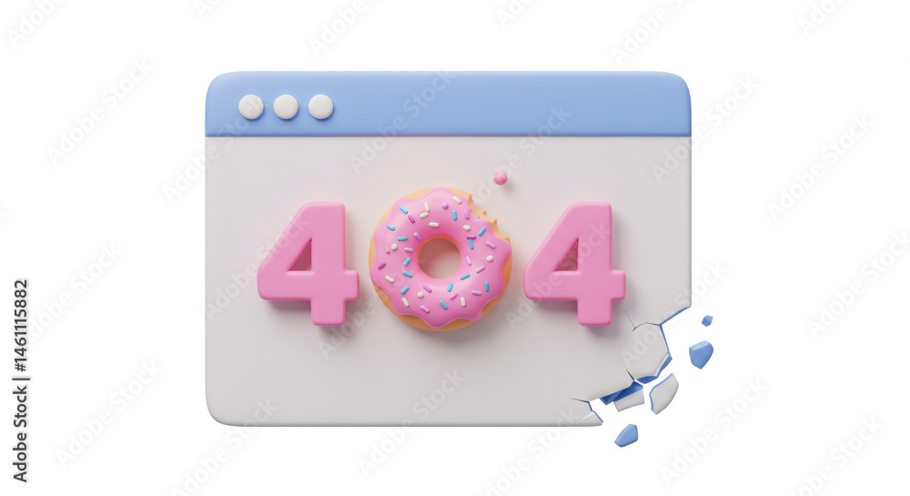 Poster isolated 404 error page with donut