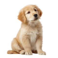 Adorable Golden Retriever Puppy Portrait on a white background.