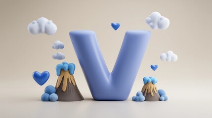 Letter V for Volcano – Alphabet for Kids, Educational Learning Poster 