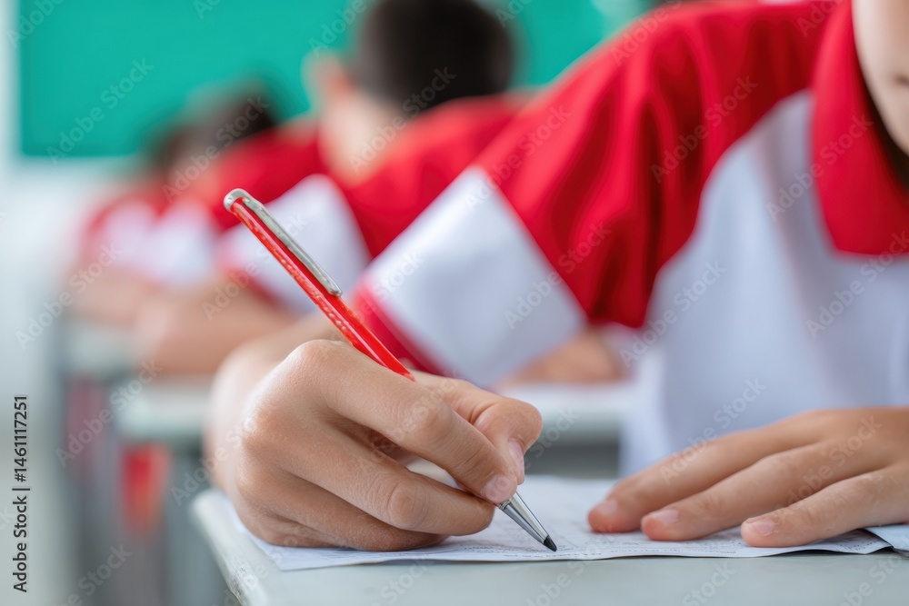 Poster gen z academic assessment high-stakes minimalist classroom test environment capturing cognitive perf