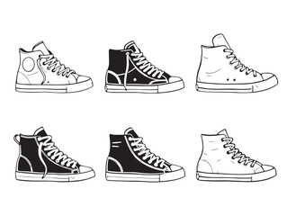 Stylish Sneakers High Line Art Vector Drawing for Stock Design Collection